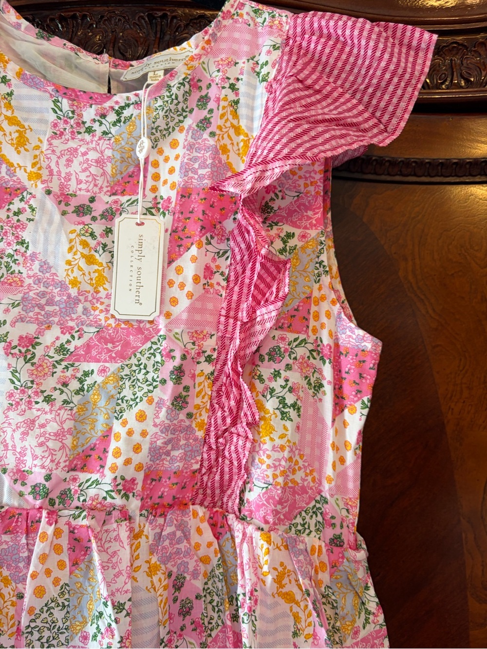 Simply Southern Pink Floral Tiered Ruffle Dress - Picture 5 of 10